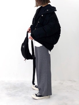 「リブニットパンツ」｜「アイテム（アナログ腕時計）」を使った、RICOさん（レディース・155cm）の冬コーディネート