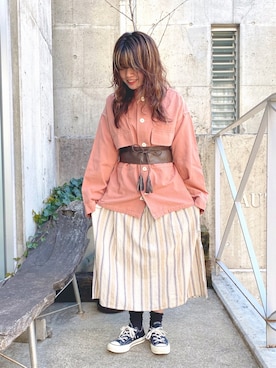 「アイテム（カバーオール、ピンク系）」を使った、ioriさん（レディース・146cm）の冬コーディネート