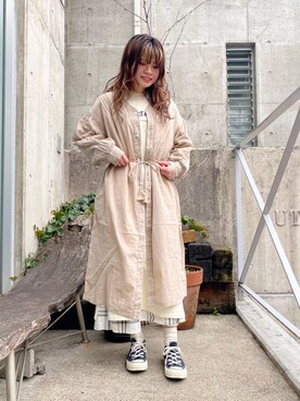 「CUBE SUGAR（キューブシュガー）のアイテム（シャツワンピース）」を使った、ioriさん（レディース・146cm）の春コーディネート