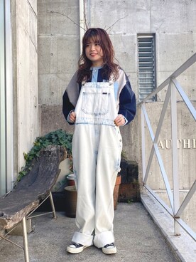 「CUBE SUGAR（キューブシュガー）のアイテム（サロペット/オーバーオール）」を使った、ioriさん（レディース・146cm）の春コーディネート