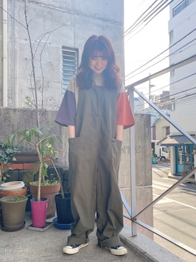 「CUBE SUGAR（キューブシュガー）のアイテム（サロペット/オーバーオール）」を使った、ioriさん（レディース・146cm）の春コーディネート