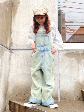 「CUBE SUGAR（キューブシュガー）のアイテム（サロペット/オーバーオール）」を使った、ioriさん（レディース・146cm）の春コーディネート