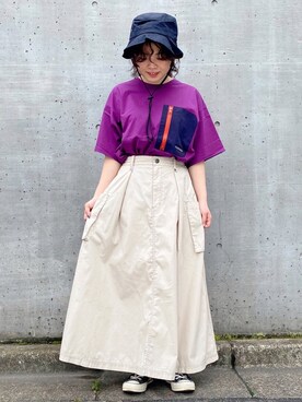 「CUBE SUGAR（キューブシュガー）のアイテム（帽子）」を使った、ioriさん（レディース・146cm）の春コーディネート
