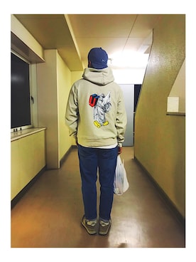 「UNION（ユニオン）のアイテム（パーカー、ベージュ系）」を使った、kazuma…さん（メンズ・165cm）の春コーディネート