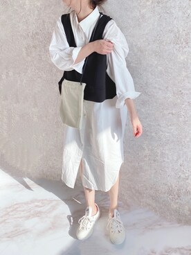 「DHOLIC（ディーホリック）のアイテム（シャツワンピース）」を使った、c h i k i 𓅰さん（レディース・150cm）の夏コーディネート