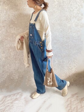 「copine」｜「アイテム（サロペット/オーバーオール）」を使った、c h i k i 𓅰さん（レディース・150cm）の秋コーディネート