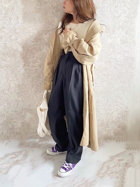「copine」｜「アイテム（トレンチコート）」を使った、c h i k i 𓅰さん（レディース・150cm）の秋コーディネート