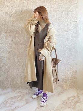 「copine」｜「アイテム（トレンチコート）」を使った、c h i k i 𓅰さん（レディース・150cm）の秋コーディネート