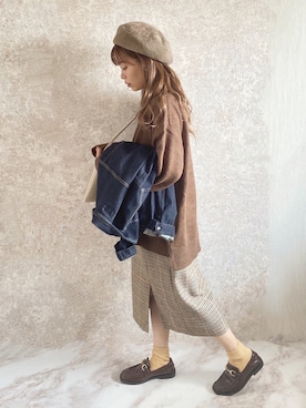 「Chillfar（チルファー）のアイテム（デニムジャケット）」を使った、c h i k i 𓅰さん（レディース・150cm）の秋コーディネート