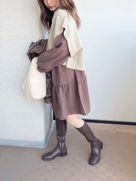 「AS KNOW AS PINKY（アズノゥアズピンキー）のアイテム（チュニック）」を使った、c h i k i 𓅰さん（レディース・150cm）の冬コーディネート
