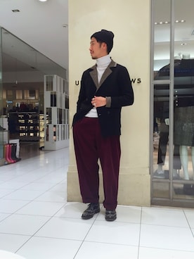 「ユナイテッドアローズ」｜「アイテム（ニットキャップ/ビーニー）」を使った、kouki yoneuさん（メンズ・170cm）の冬コーディネート