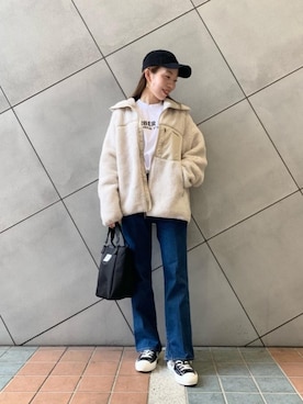 「Tシャツ/カットソー」｜「アイテム（ブルゾン）」を使った、kobayashi_yさん（レディース・158cm）の秋コーディネート