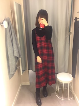 「ZARA（ザラ）のアイテム（ワンピース、レッド系）」を使った、张小红xyzさん（レディース・168cm）の冬コーディネート