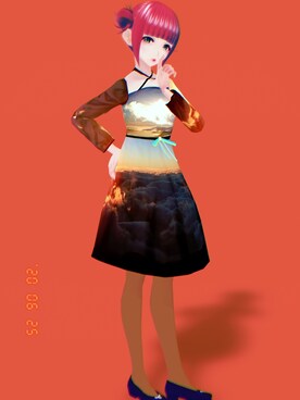 「アイテム（タイツ/ストッキング、オレンジ系）」を使った、藤林檎さん（レディース・165cm）の夏コーディネート