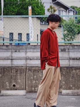 「red」｜「アイテム（スリッポン）」を使った、シュウヤさん（メンズ・170cm）の夏コーディネート