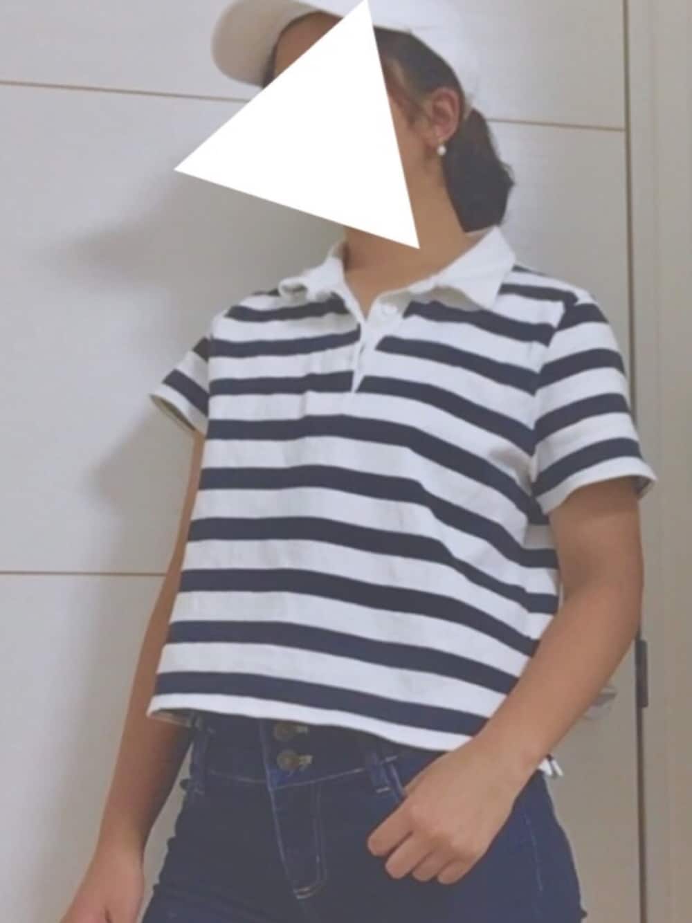 「ラガーシャツ、白キャップ」｜「LOWRYS FARMのアイテム（ポロシャツ、その他）」を使った、®️さん（レディース・161cm）の夏コーディネートの1枚目の写真