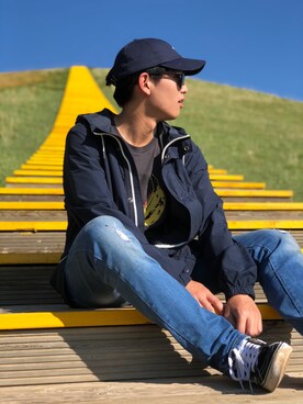 「Abercrombie&Fitch（アバークロンビーアンドフィッチ）のアイテム（マウンテンパーカー）」を使った、Hagueさん（メンズ・173cm）の夏コーディネート