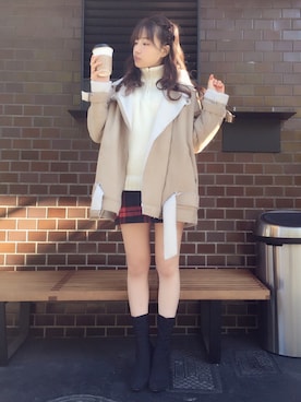 「EVRIS（エヴリス）のアイテム（ジャケット/アウター）」を使った、村瀬紗英さん（レディース・159cm）の冬コーディネート