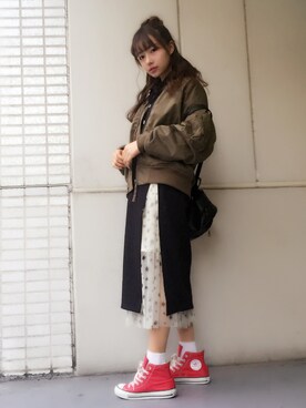 「moussy」｜「アイテム（MA-1）」を使った、村瀬紗英さん（レディース・159cm）の冬コーディネート