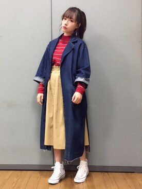 村瀬紗英さんの「ペーパーバッグプリーツスカート」を使ったコーディネート