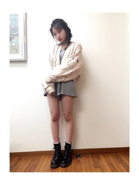 「Another Edition（アナザーエディション）のアイテム（ブルゾン）」を使った、村瀬紗英さん（レディース・159cm）の春コーディネート