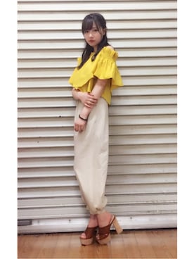 「ASTRAET（アストラット）のアイテム（パンツ）」を使った、村瀬紗英さん（レディース・159cm）の夏コーディネート