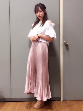 「Supreme.La.La.（シュープリームララ）のアイテム（サンダル）」を使った、村瀬紗英さん（レディース・159cm）の夏コーディネート