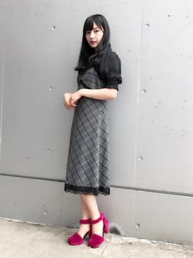 「LILY BROWN（リリーブラウン）のアイテム（シューズ）」を使った、村瀬紗英さん（レディース・159cm）の夏コーディネート