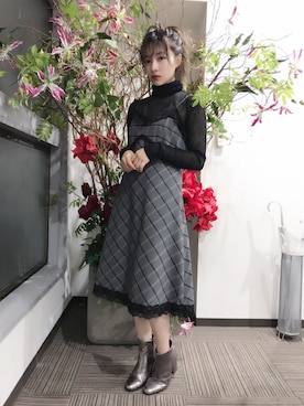 「シースルー」｜「アイテム（ブーティ）」を使った、村瀬紗英さん（レディース・159cm）の秋コーディネート