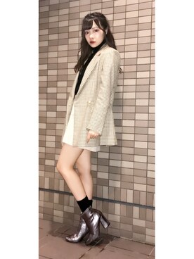 「LILY BROWN（リリーブラウン）のアイテム（ブーティ）」を使った、村瀬紗英さん（レディース・159cm）の秋コーディネート