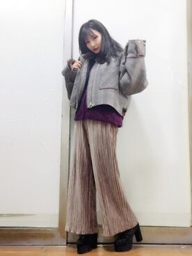 「LILY BROWN（リリーブラウン）のアイテム（パンツ）」を使った、村瀬紗英さん（レディース・159cm）の冬コーディネート
