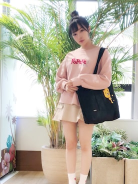 「LILY BROWN（リリーブラウン）のアイテム（スウェット）」を使った、村瀬紗英さん（レディース・159cm）の春コーディネート