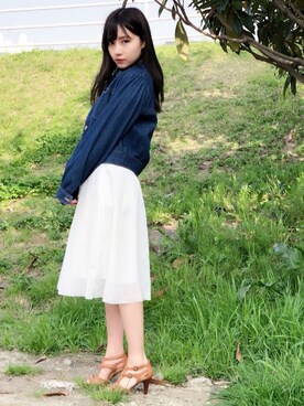 「dazzlin（ダズリン）のアイテム（デニムジャケット）」を使った、村瀬紗英さん（レディース・159cm）の春コーディネート