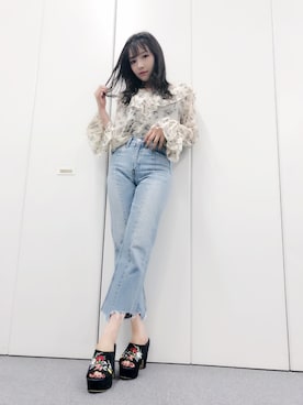 「透けトップス」｜「アイテム（その他）」を使った、村瀬紗英さん（レディース・159cm）の春コーディネート