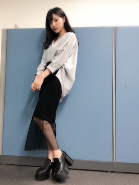 「HONEY MI HONEY（ハニーミーハニー）のアイテム（シャツ/ブラウス）」を使った、村瀬紗英さん（レディース・159cm）の夏コーディネート