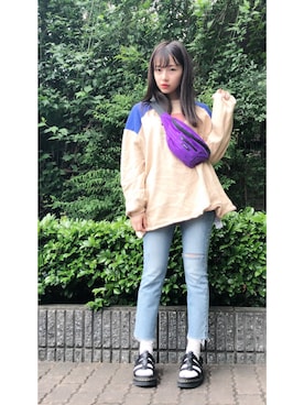 「STUSSY（ステューシー）のアイテム（バッグ）」を使った、村瀬紗英さん（レディース・159cm）の夏コーディネート