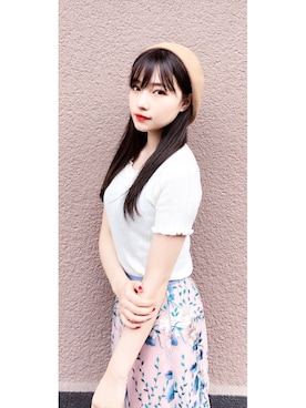 「DHOLIC（ディーホリック）のアイテム（ハンチング/ベレー帽）」を使った、村瀬紗英さん（レディース・159cm）の夏コーディネート