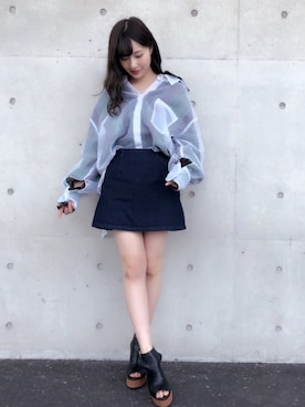 「CRY.（クライ）のアイテム（トップス）」を使った、村瀬紗英さん（レディース・159cm）の夏コーディネート