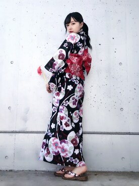 「ポニーテール」｜「アイテム（水着/着物・浴衣）」を使った、村瀬紗英さん（レディース・159cm）の夏コーディネート