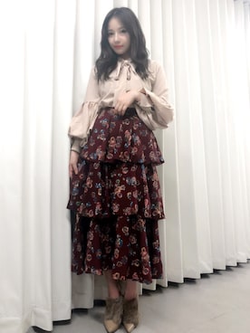 「Ameri（アメリ）のアイテム（ブーティ）」を使った、村瀬紗英さん（レディース・159cm）の秋コーディネート