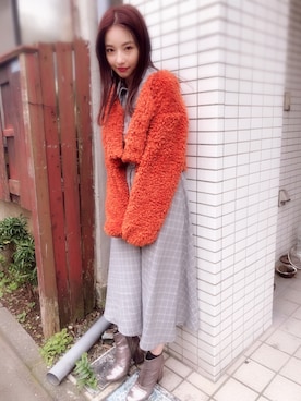 「ANDGEEBEE（アンジービー）のアイテム（ノーカラージャケット）」を使った、村瀬紗英さん（レディース・159cm）の秋コーディネート