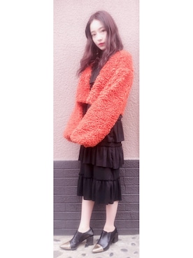 「ANDGEEBEE（アンジービー）のアイテム（ノーカラージャケット）」を使った、村瀬紗英さん（レディース・159cm）の冬コーディネート
