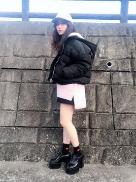 「jouetie（ジュエティ）のアイテム（ジャケット/アウター）」を使った、村瀬紗英さん（レディース・159cm）の冬コーディネート