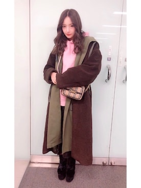 「CLANE（クラネ）のアイテム（モッズコート）」を使った、村瀬紗英さん（レディース・159cm）の冬コーディネート