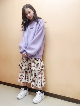 「ANDGEEBEE（アンジービー）のアイテム（スウェット）」を使った、村瀬紗英さん（レディース・159cm）の冬コーディネート