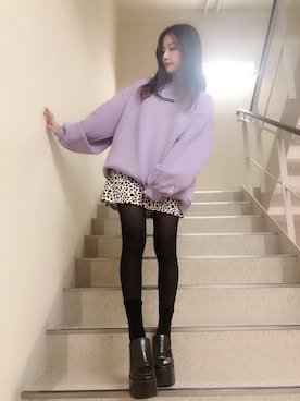 「ANDGEEBEE（アンジービー）のアイテム（スウェット）」を使った、村瀬紗英さん（レディース・159cm）の春コーディネート