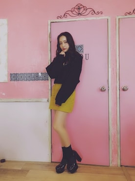 「ANDGEEBEE（アンジービー）のアイテム（スウェット）」を使った、村瀬紗英さん（レディース・159cm）の春コーディネート