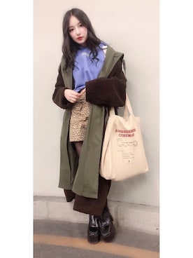 「CLANE（クラネ）のアイテム（モッズコート）」を使った、村瀬紗英さん（レディース・159cm）の春コーディネート