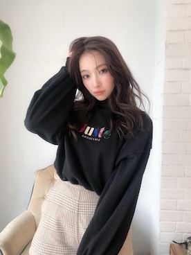 「ANDGEEBEE（アンジービー）のアイテム（スウェット）」を使った、村瀬紗英さん（レディース・159cm）の春コーディネート