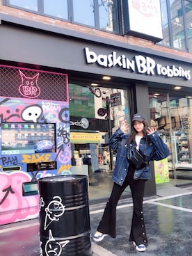 「ANDGEEBEE（アンジービー）のアイテム（デニムジャケット）」を使った、村瀬紗英さん（レディース・159cm）の春コーディネート